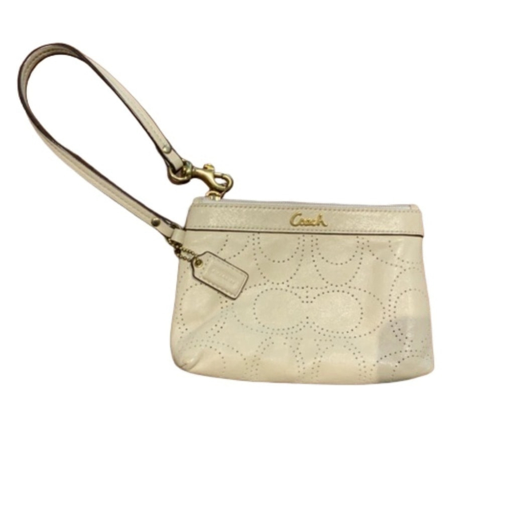 Coach Ivory Perforated Signature Leather Wristlet